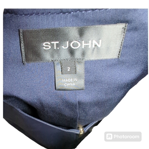 ST. John Blue Leather / Silk / Wool Blend Biker Jacket Size 2 - Picture 3 of 6